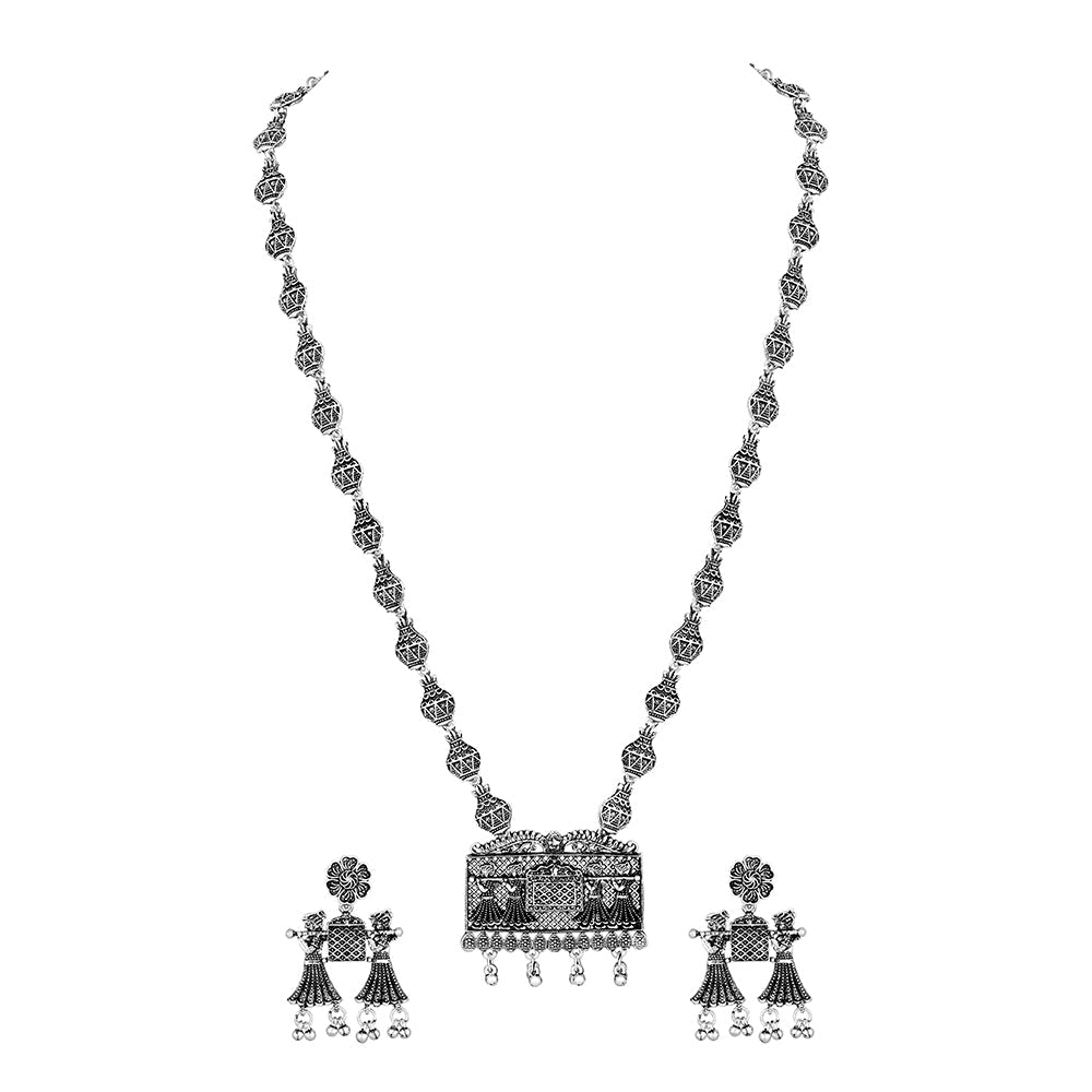 JewelMaze Oxidised Plated Barati Doli Choker Necklace Set - AZJMSE23JS0026