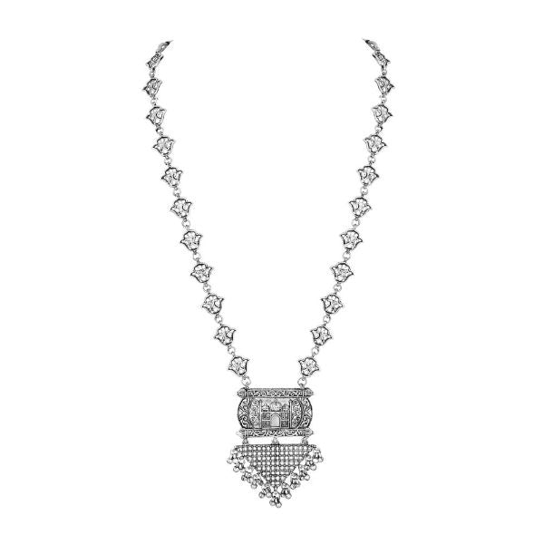 Jewel Maze Oxidised Plated Taj Mahal Long Necklace Set - 11691013OX