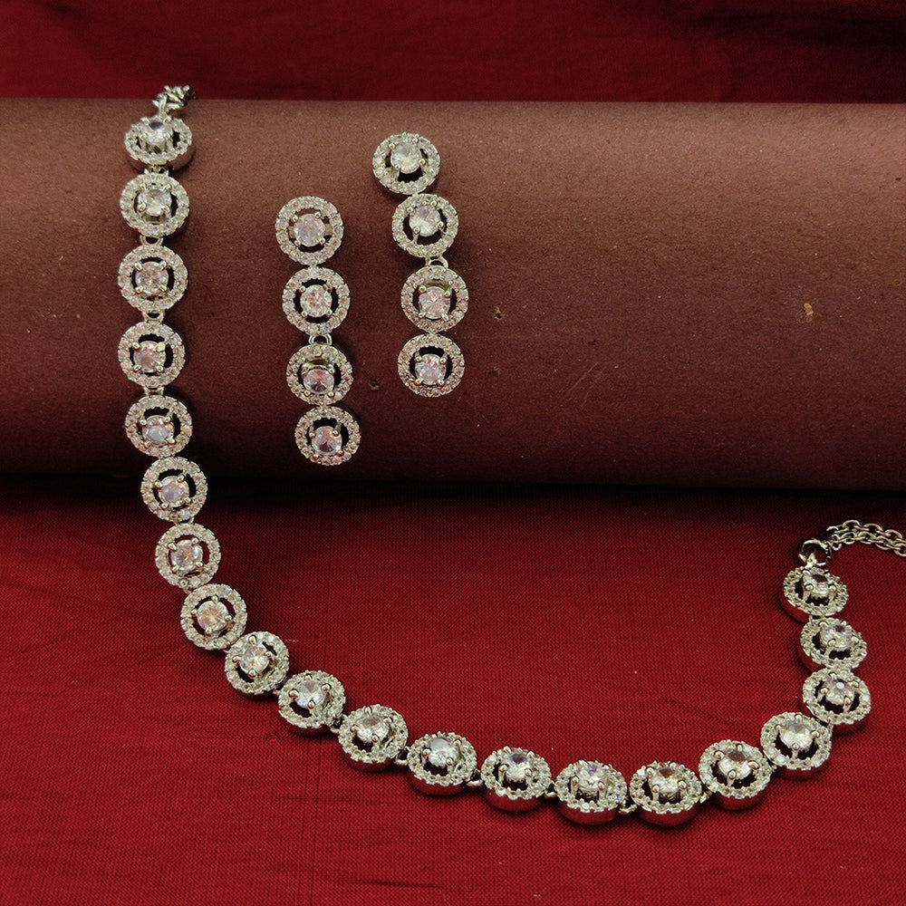 Bhavi Jewel Silver Plated Ad Stone Neckalce Set
