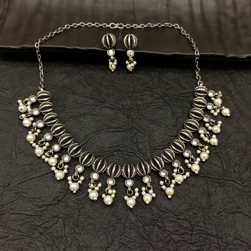 Bhavi Jewel Oxidised Plated Austrian Stone Necklace Set