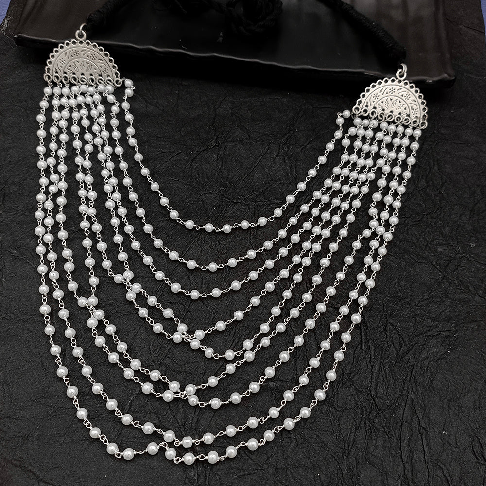 Bhavi Jewel Oxidised Plated Pearl Long Necklace