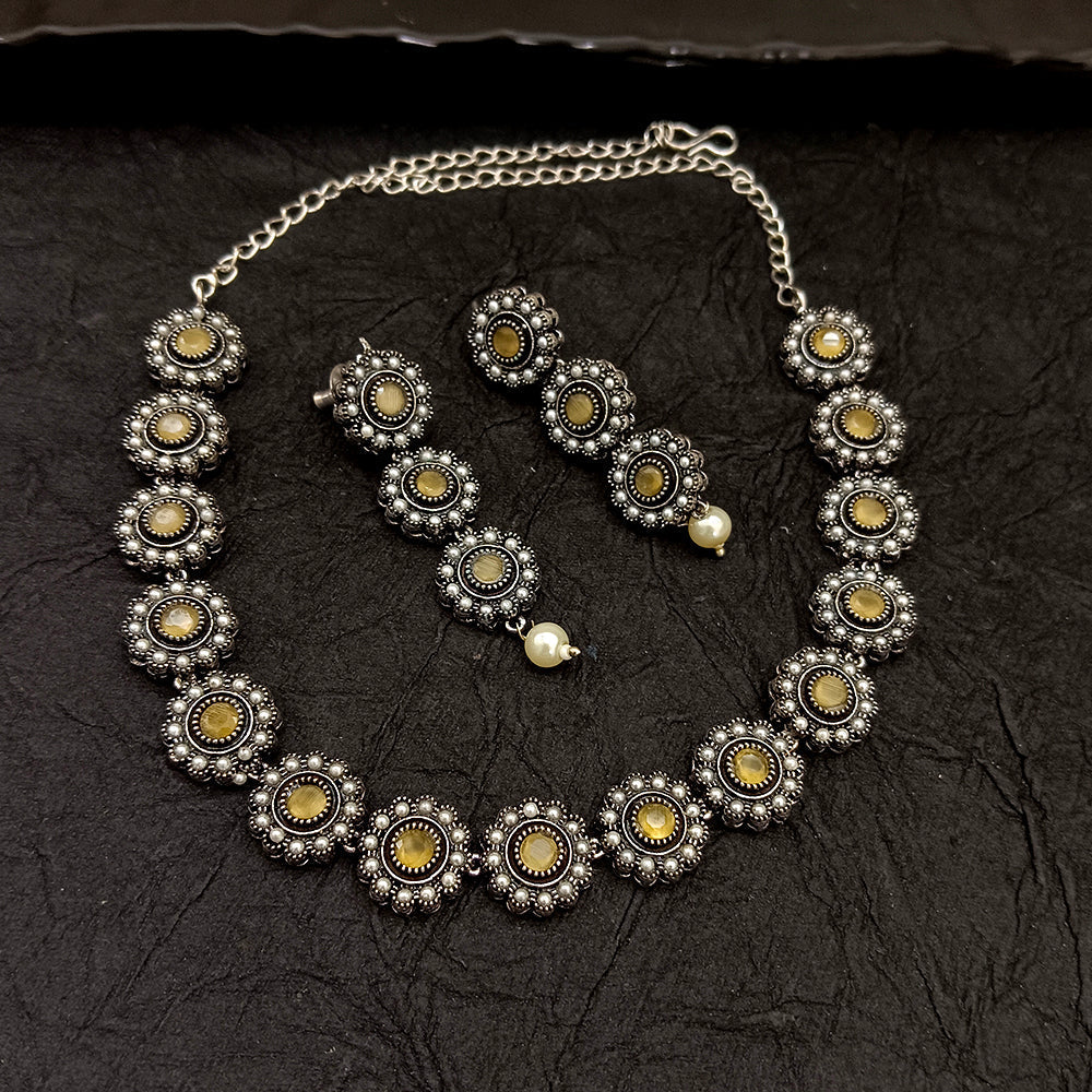 Bhavi Jewel Oxidised Plated Pearl Necklace Set