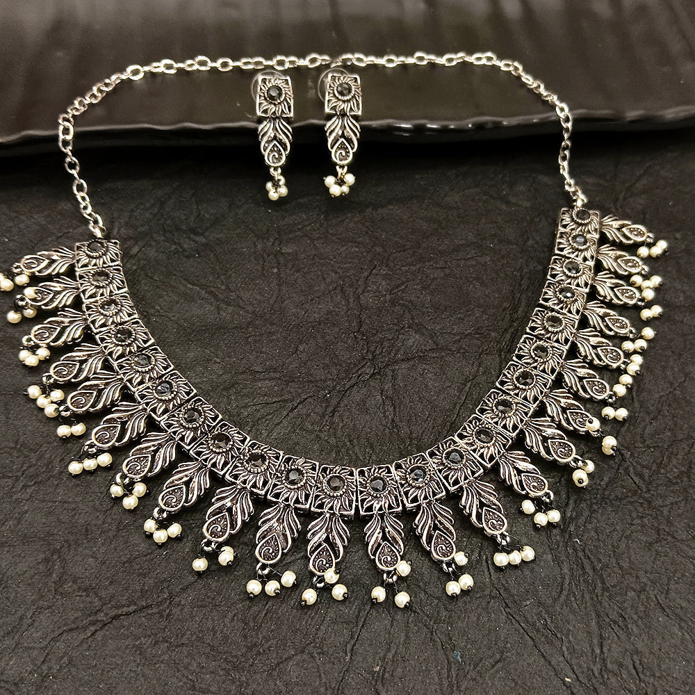 Bhavi Jewel Oxidised Plated Pearl Necklace Set