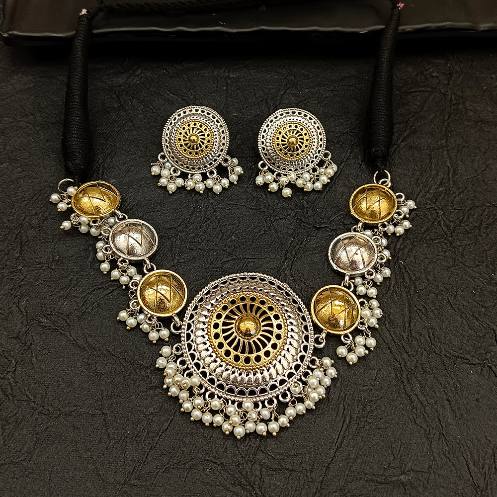 Bhavi Jewel 2 Tone Plated Pearl  Choker  Necklace Set