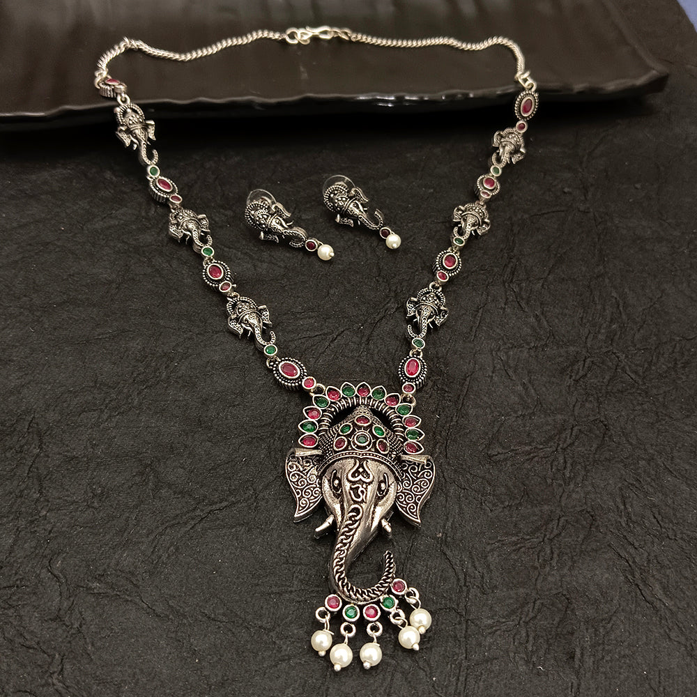 Bhavi Jewel Oxidised Plated Ganesha Pearl Necklace Set