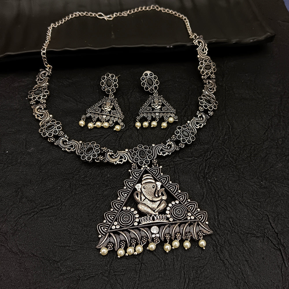 Bhavi Jewel Oxidised Plated Ganesha Pearl Necklace Set