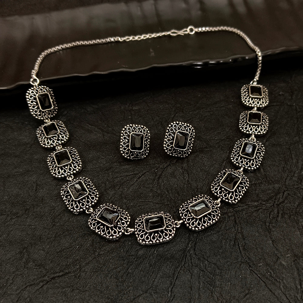 Bhavi Jewel Oxidised Plated Crystal Stone Necklace Set