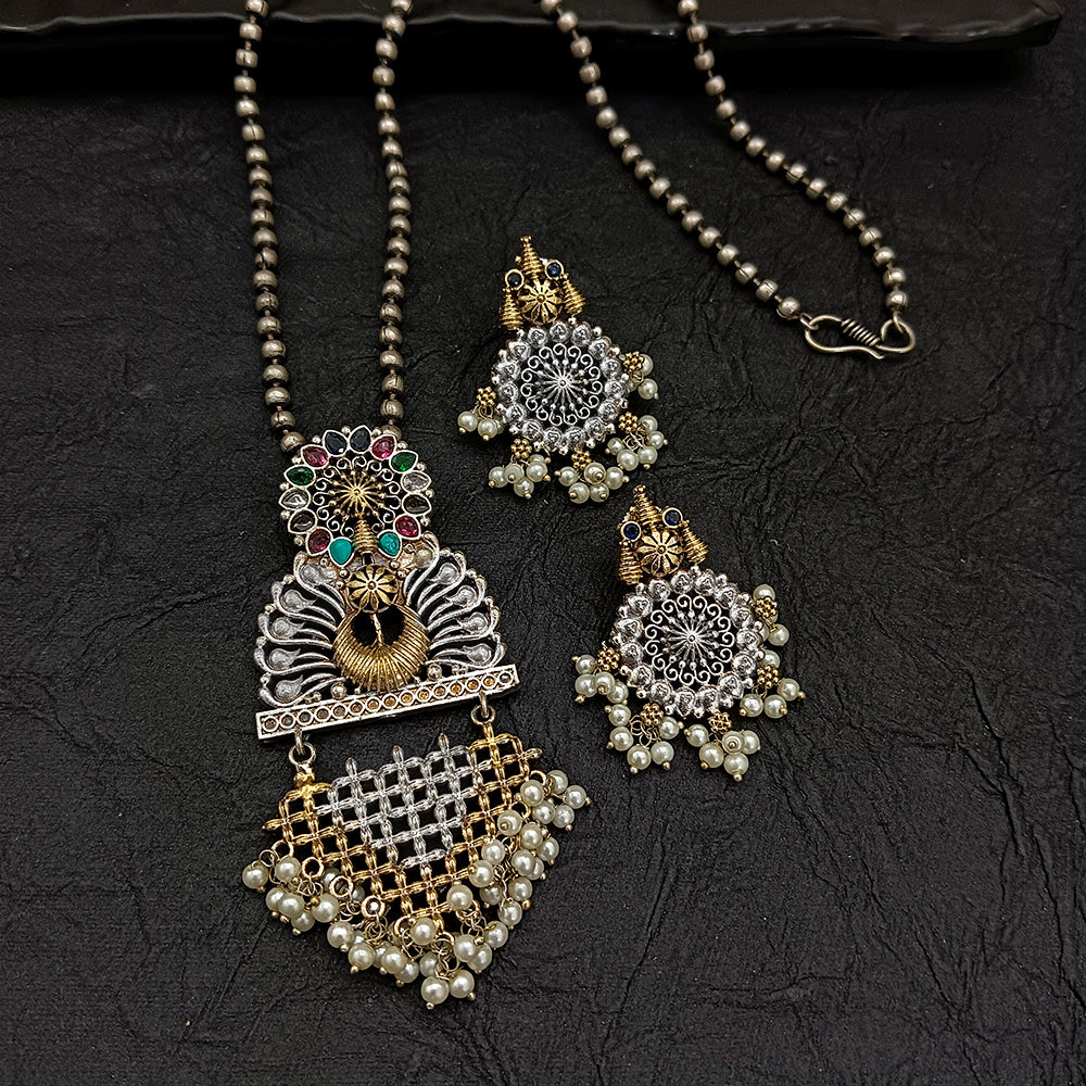 Bhavi Jewel 2 Tone Plated Pearl Long Necklace Set