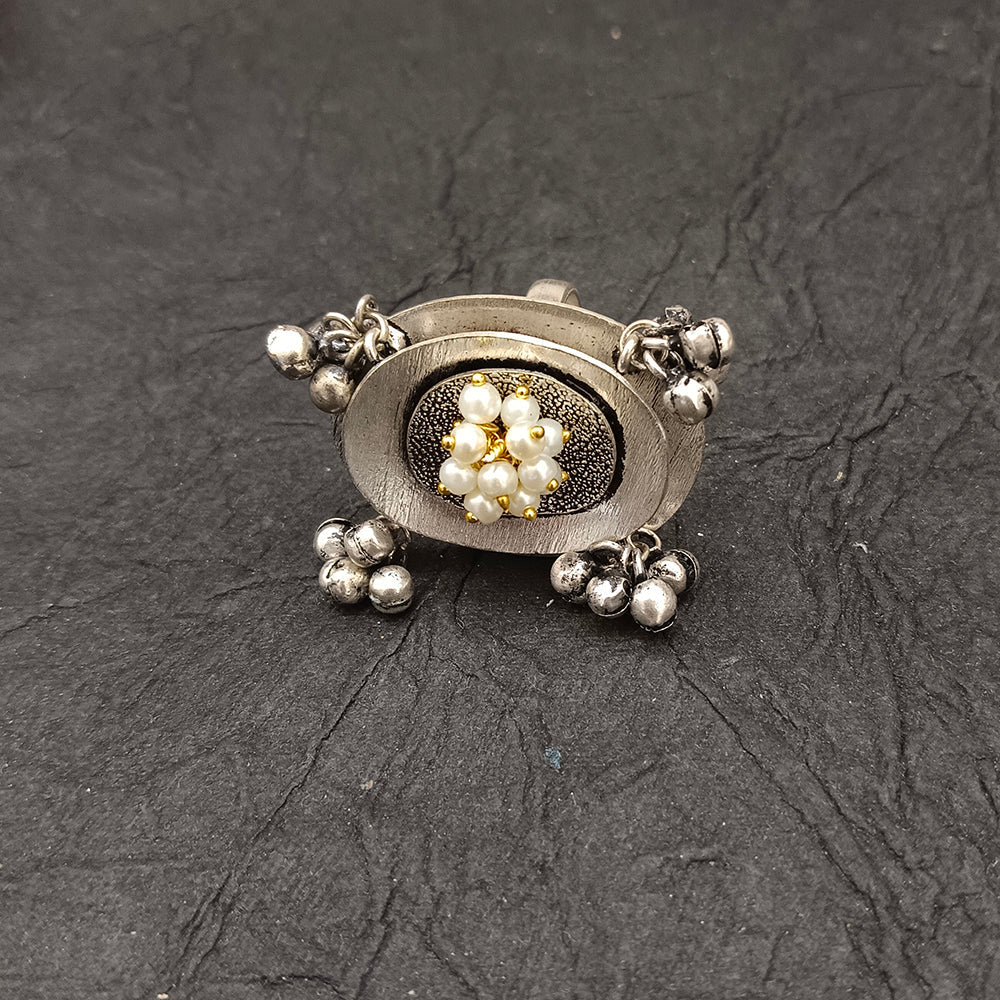 Bhavi Jewels Oxidised Plated Pearls  Adjustable Ring