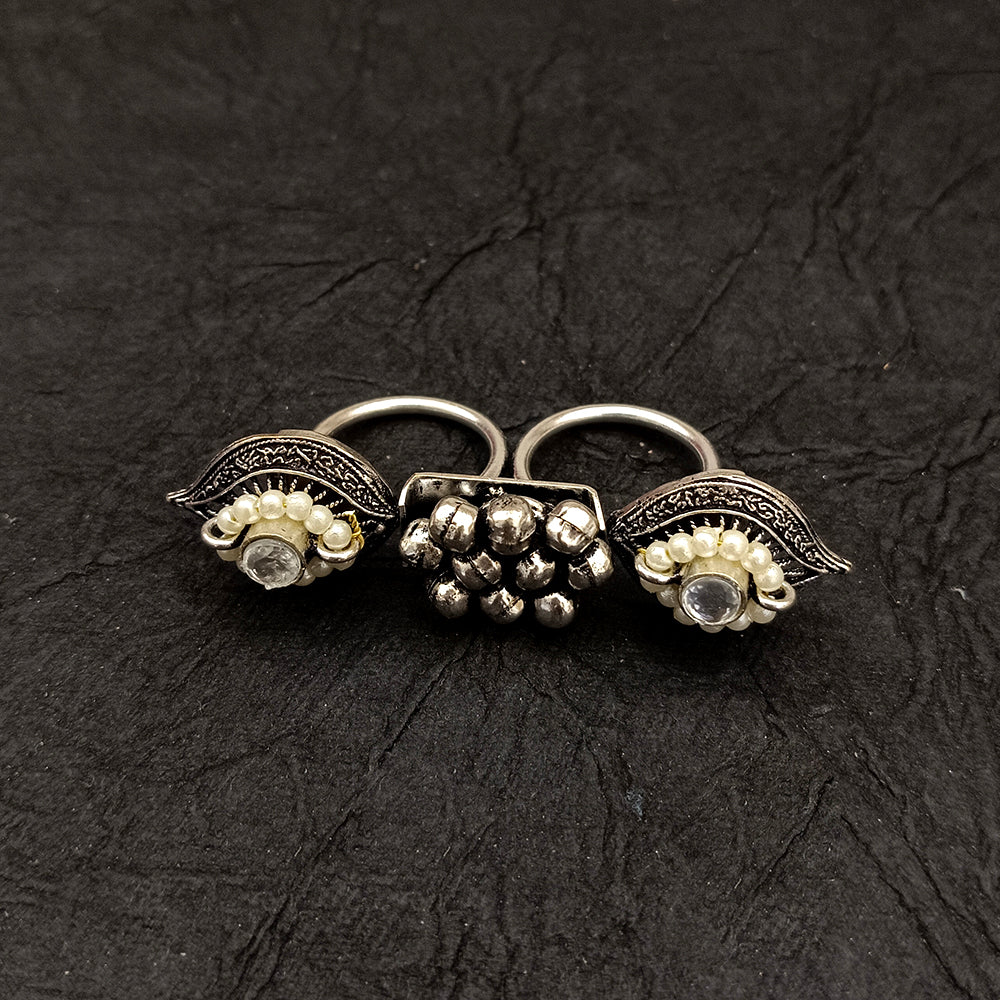 Bhavi Jewels Oxidised Plated Pearl Double Adjustable Ring