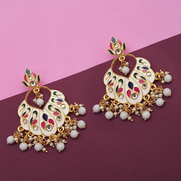 Kriaa White Meenakari And Beads Kundan Dangler Earrings