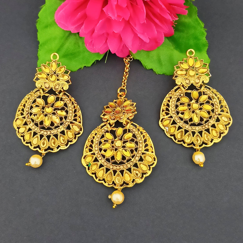 Bhavi Jewels Stone And Kundan Dangler Earrings With Maang Tikka