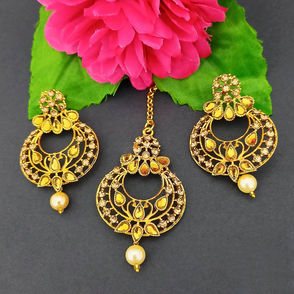Bhavi Jewels Stone And Kundan Dangler Earrings With Maang Tikka