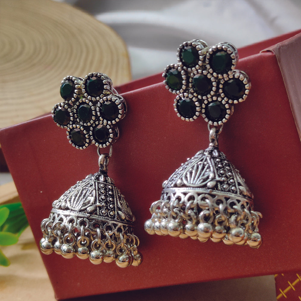 Bhavi Jewels Silver Plated Oxidised Jhumka Earrings