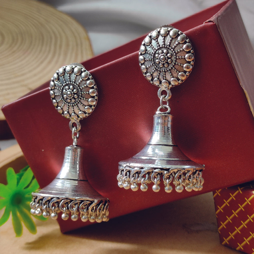 Bhavi Jewels Silver Plated Oxidised Jhumki Earrings