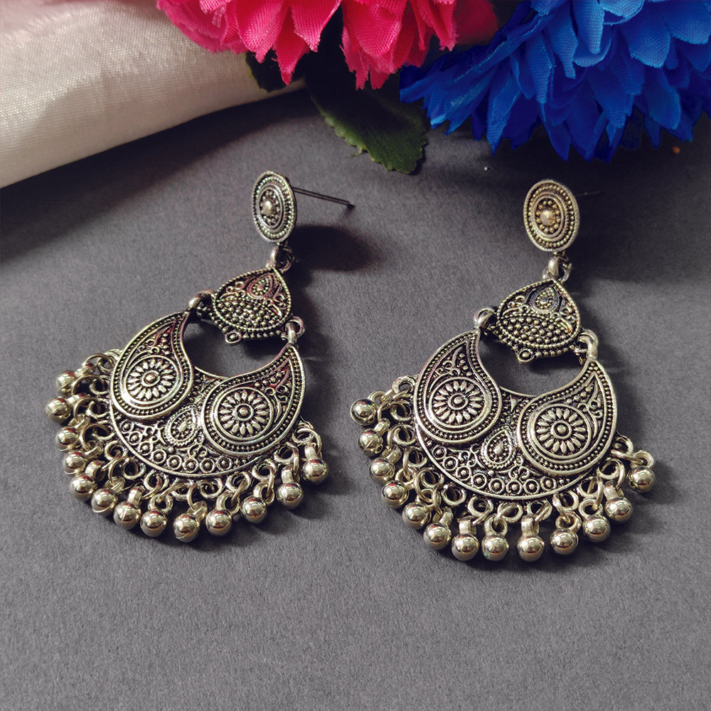 Bhavi Jewels Silver Plated Oxidised Dangler Earrings