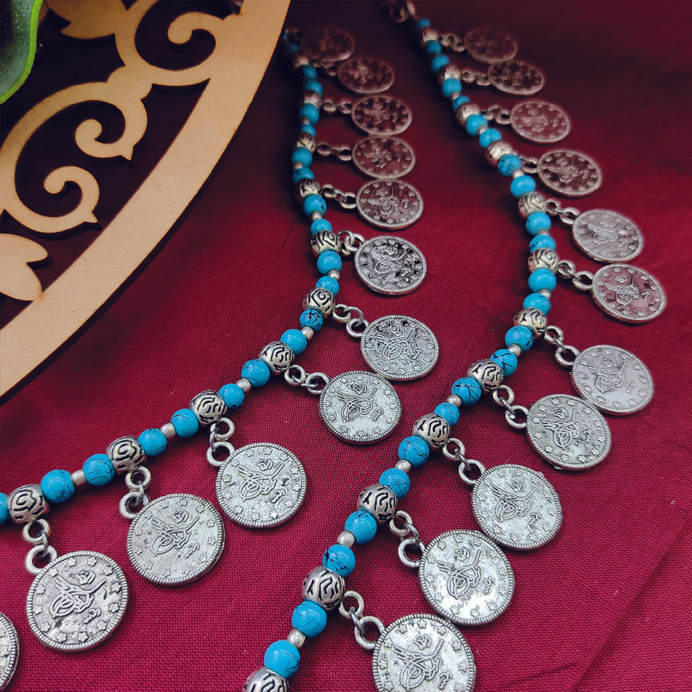 Jeweljunk Oxidised Plated Blue Beads Payal -1503725