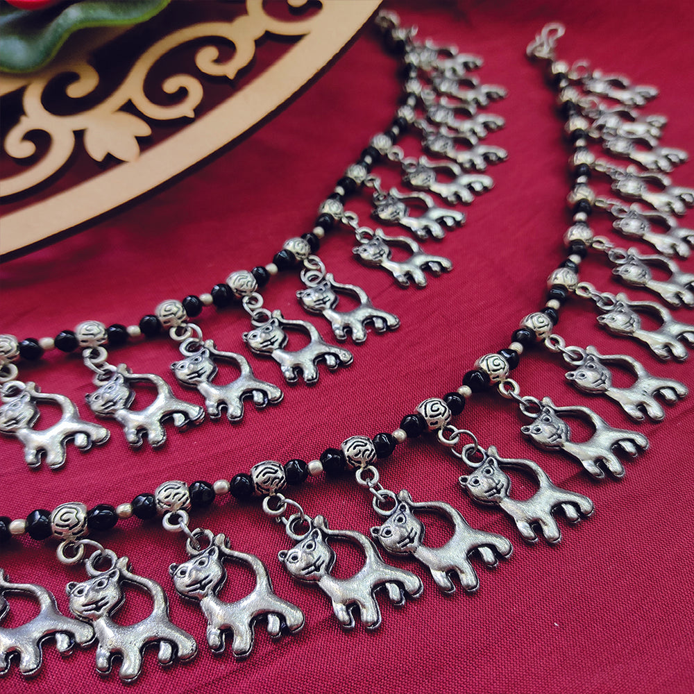 Jeweljunk Oxidised Plated Black Beads Payal -1503728