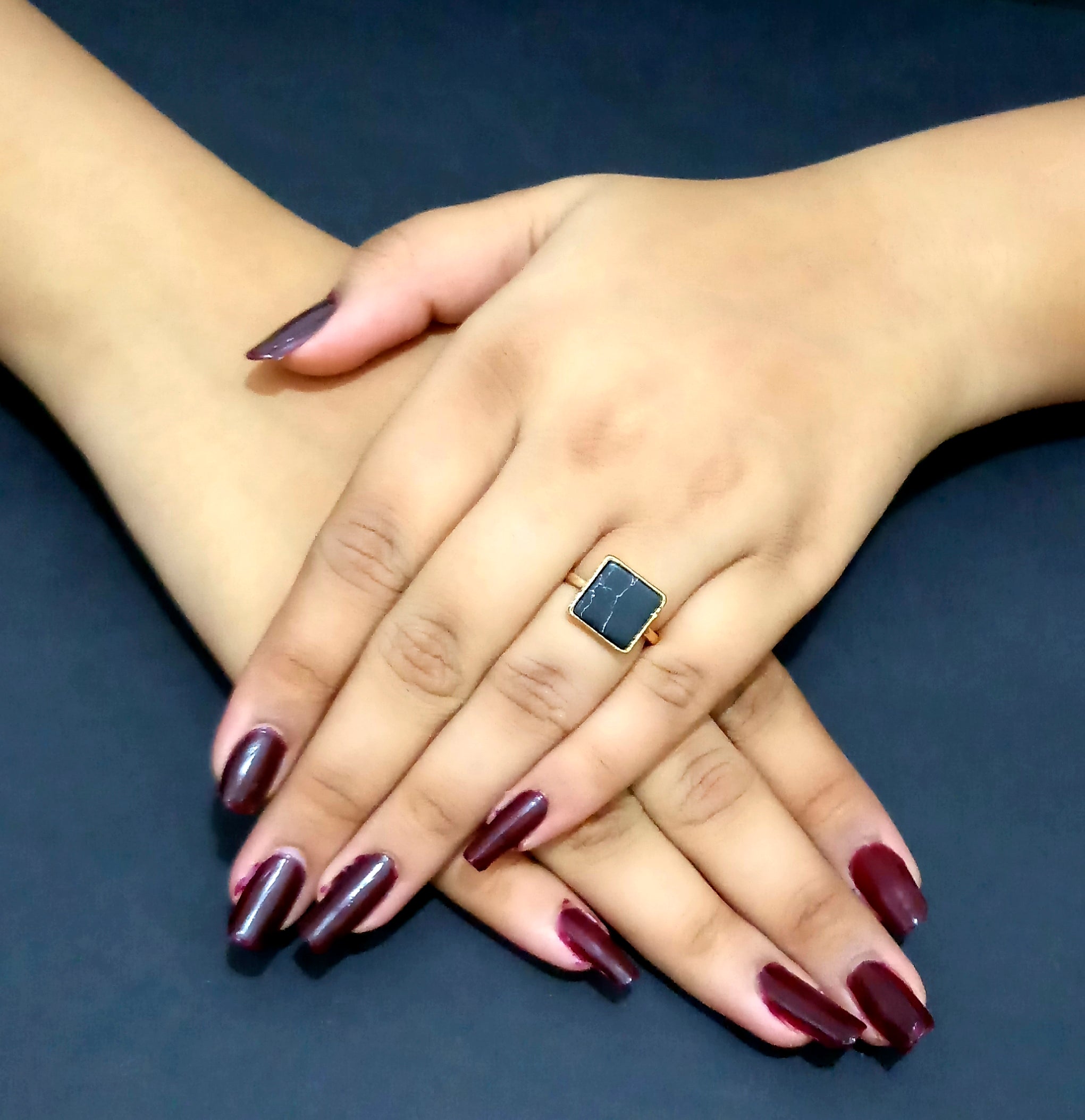 Bhavi Jewels Gold Plated Black Turquoise Finger Ring