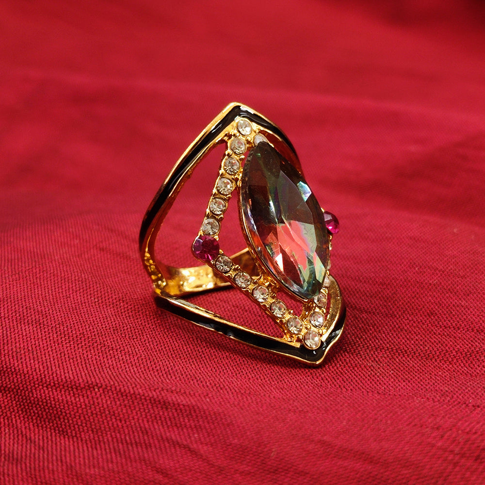 Urthn Maroon Stone Meenakari Gold Plated Ring