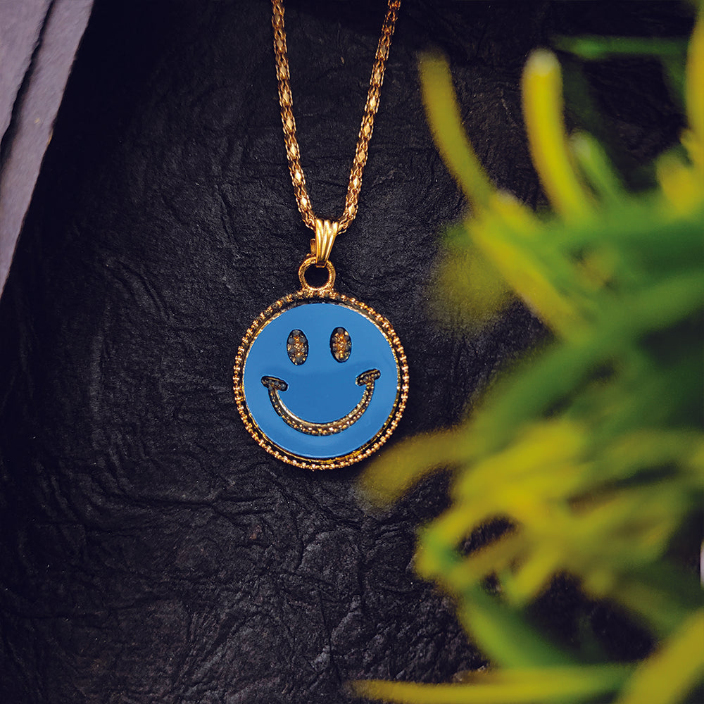 Urthn Blue Smiley Gold Plated Chain Pendant
