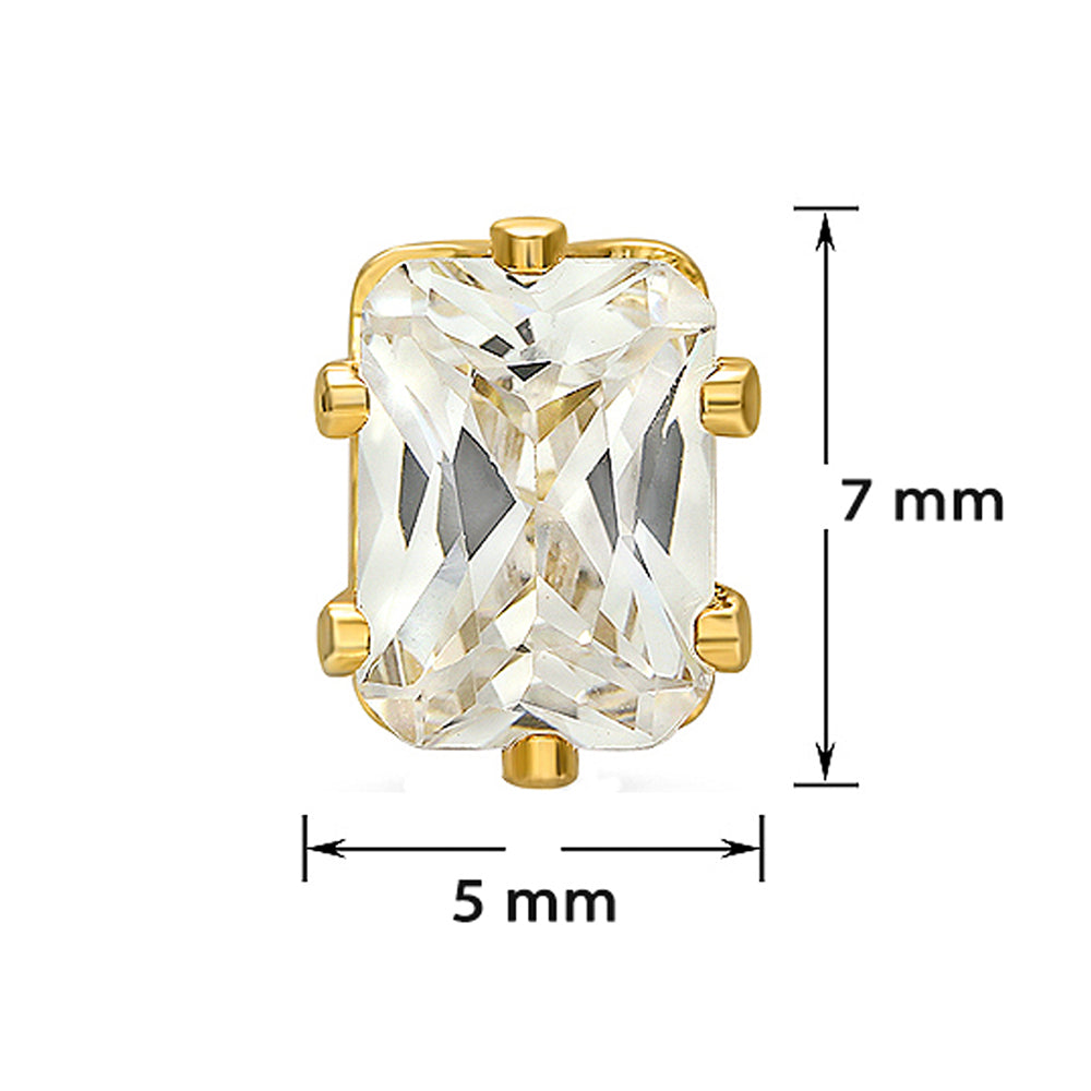 Mahi Gold Plated Rectangle White Earrings Black Crystal Piercing Mens Earrings (BB1101008GWhi)