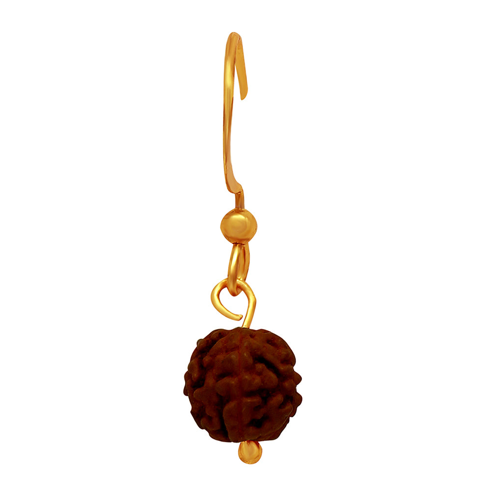Mahi Gold Plated Lord Shiva Rudraksh Drop Piercing Singel Mens Earrings (BB1101013G)