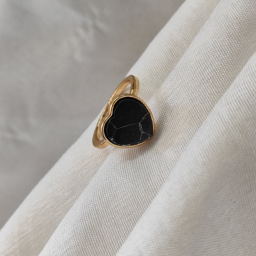 Bhavi Jewels Gold Plated Black Heart Turquoise Finger Ring