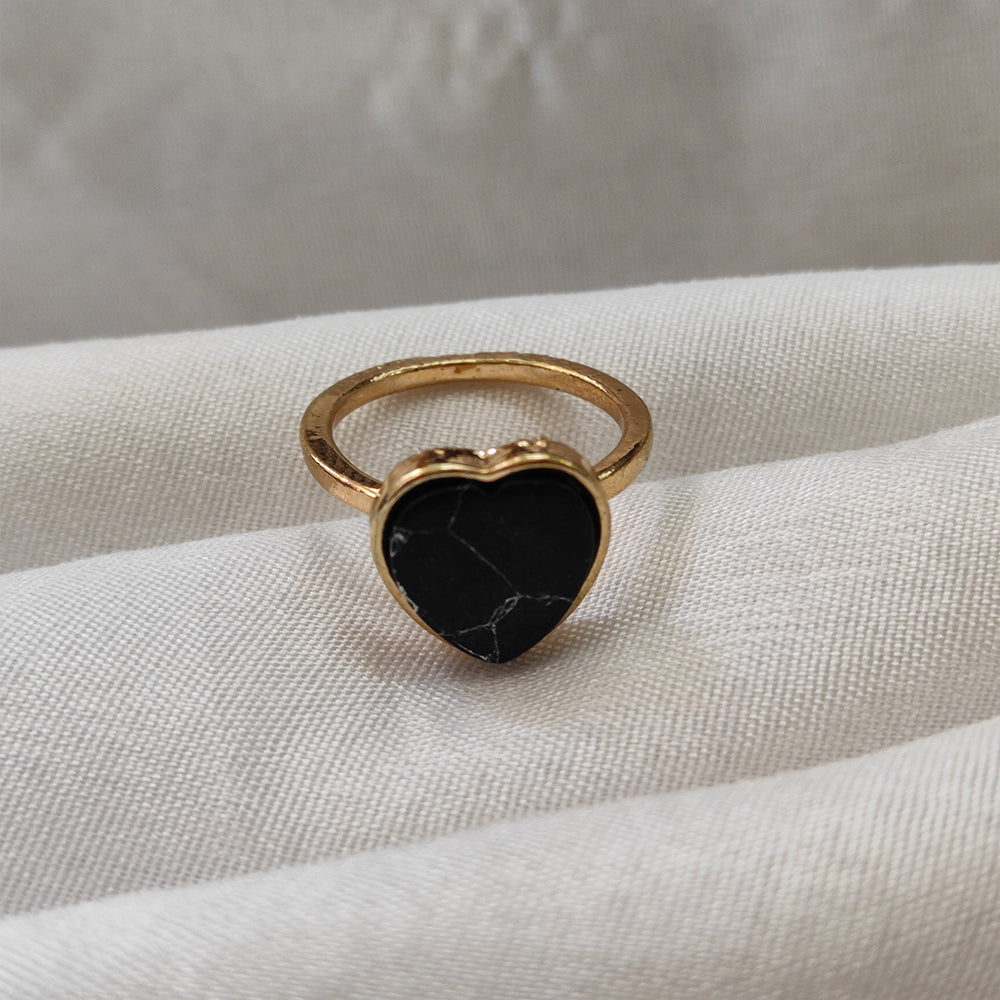Bhavi Jewels Gold Plated Black Heart Turquoise Finger Ring