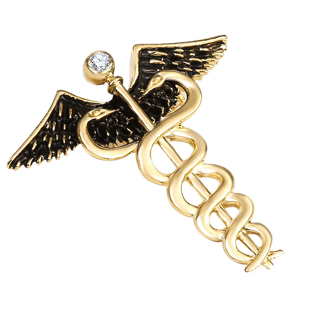 Mahi Gold Plated Caduceus Doctor's Brooch Lapel / Brooch Pin for Men  (BP1101115G)