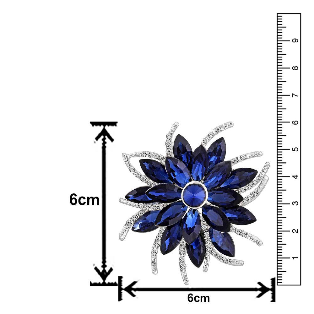 Mahi Floral Design Sapphire Blue Studded Saree Pin / Wedding Brooch