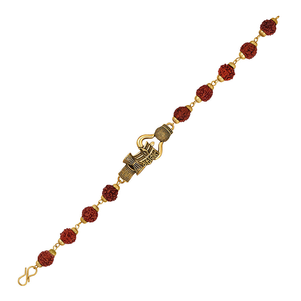 Mahi Gold Plated Trishul Mahakal & Damru Adjutable Religious Bracelet with Rudraksh for Men (BR1101043G)