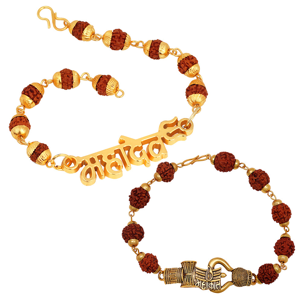 Mahi Combo of Mahakal Trishul Damru & Mahadev Adjustable Religious Bracelet with Rudraksh for Men (CO1105605G)