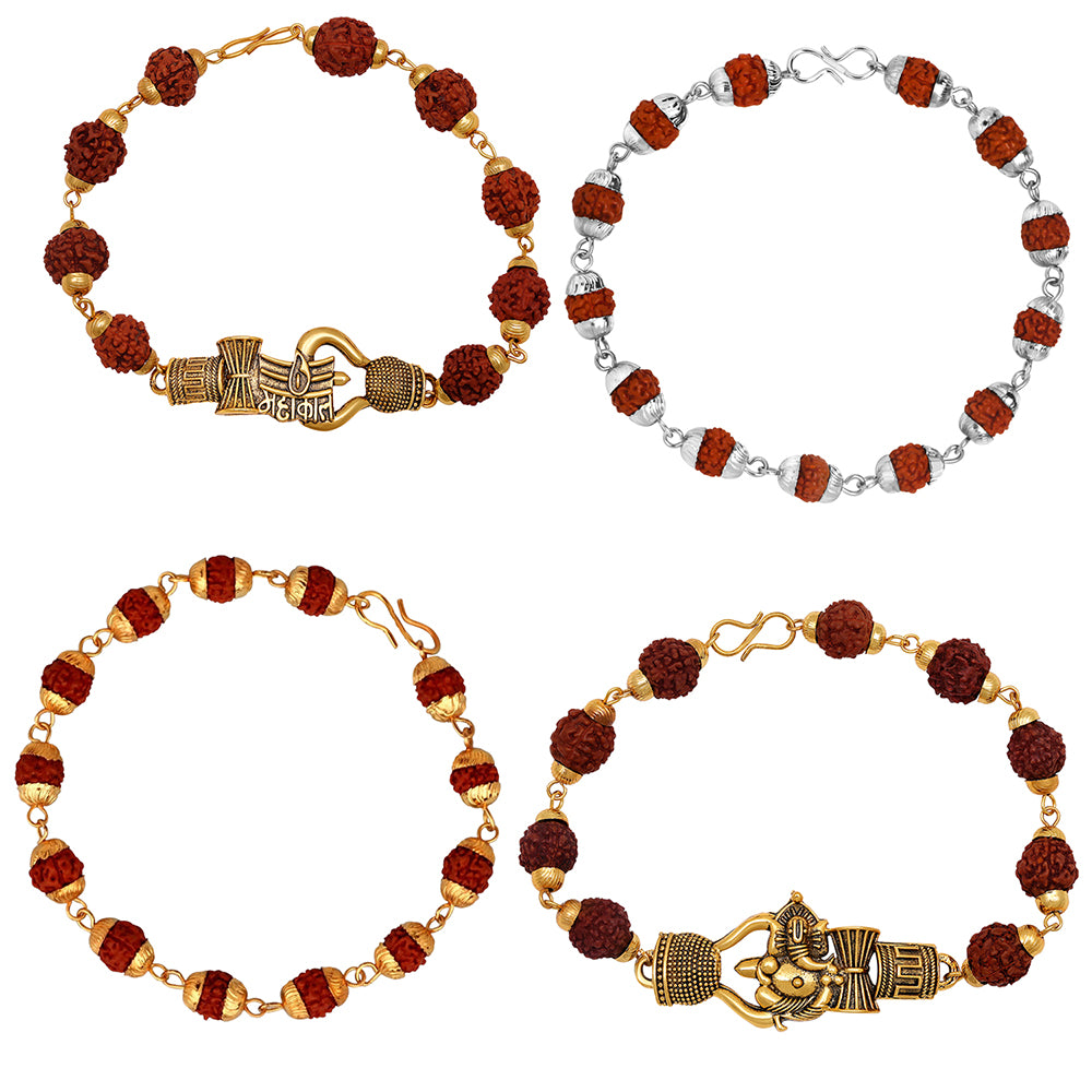 Mahi Combo of Gold and Rhodium Plated 4 Adjutable Religious Bracelets with Rudraksh for Men (CO1105607M)