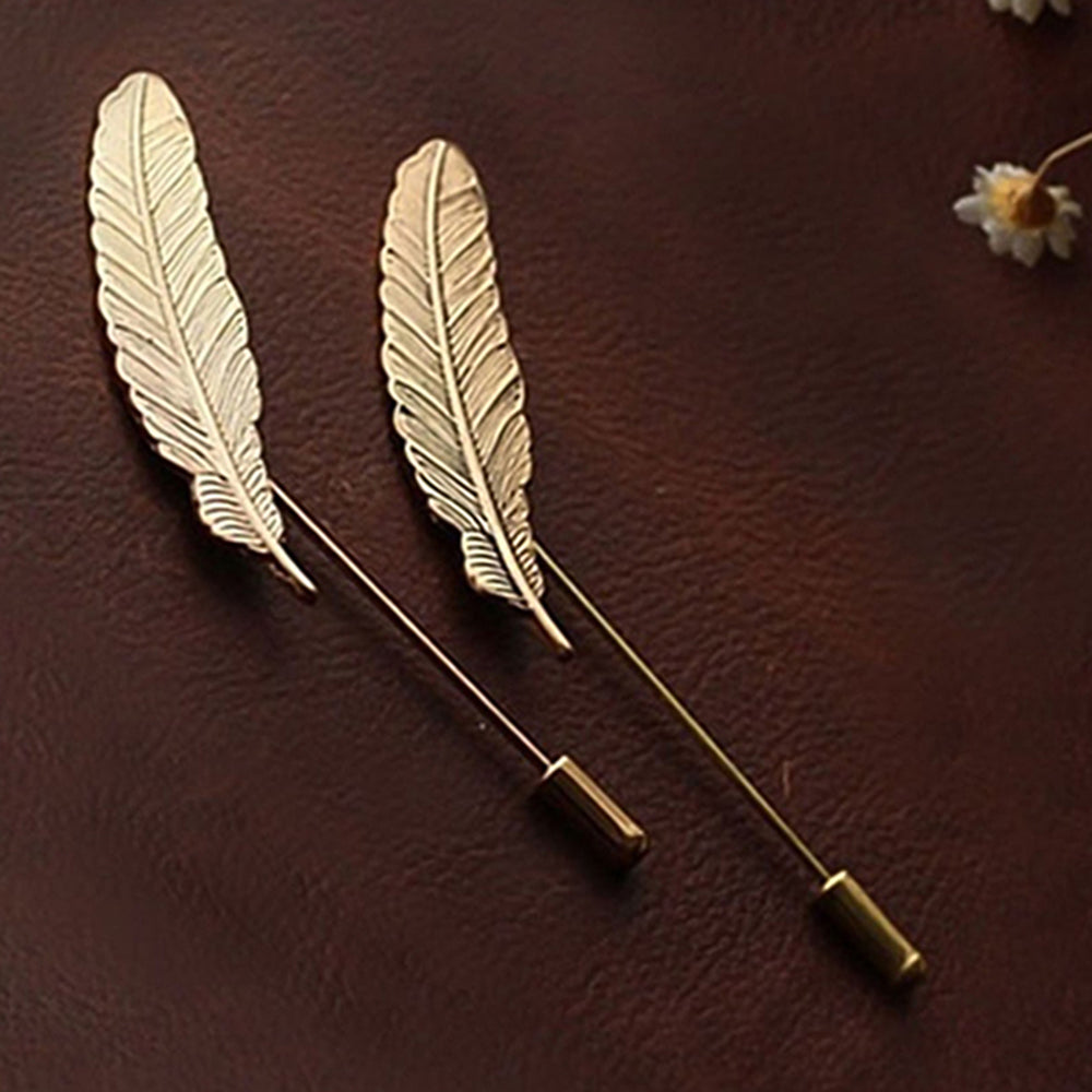 Mahi Combo of 2 Gold Color Leafy Lapel Pins / Wedding Brooches for Men (CO1105626G)