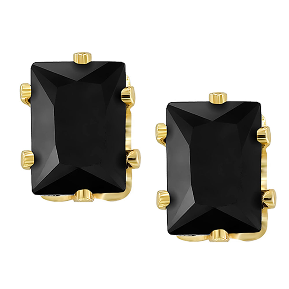 Mahi Pair of Gold Plated Rectangle Stud Earrings Black Crystal Piercing Mens Earrings (ER1108706GBlMen)