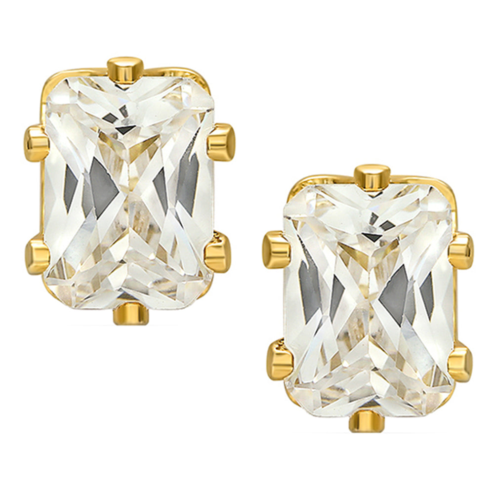 Mahi Pair of Gold Plated Rectangle White Earrings Black Crystal Piercing Mens Earrings (ER1108706GWhiMen)