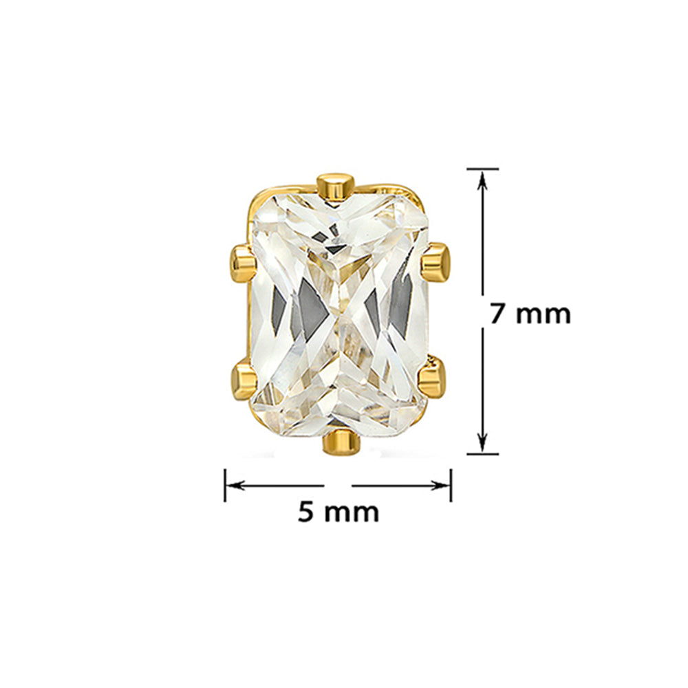 Mahi Pair of Gold Plated Rectangle White Earrings Black Crystal Piercing Mens Earrings (ER1108706GWhiMen)