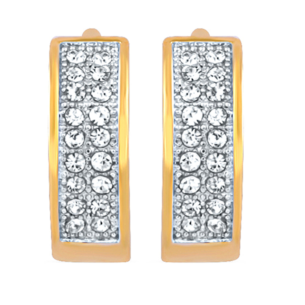 Mahi Gold Plated Single Double Crystals Hoop Bali Piercing Mens Earrings (ER1108923GMen)