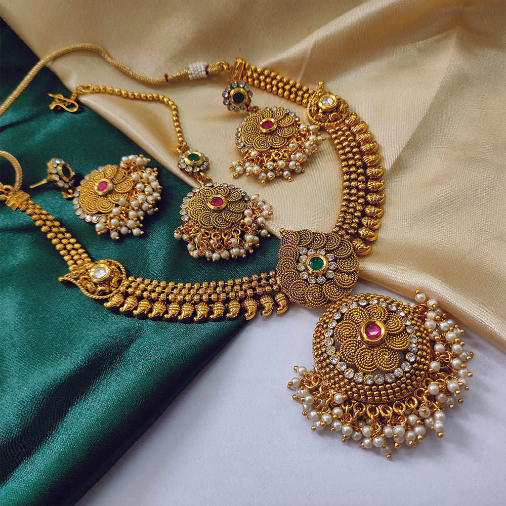 Sai Raj Stone Double Choker  Necklace Set With Maang Tikka