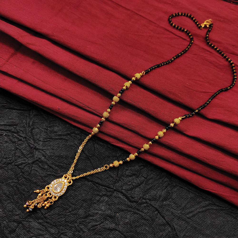 Kriaa White Austrian Stone And Black Beads Gold Plated Mangalsutra - FBG0052A