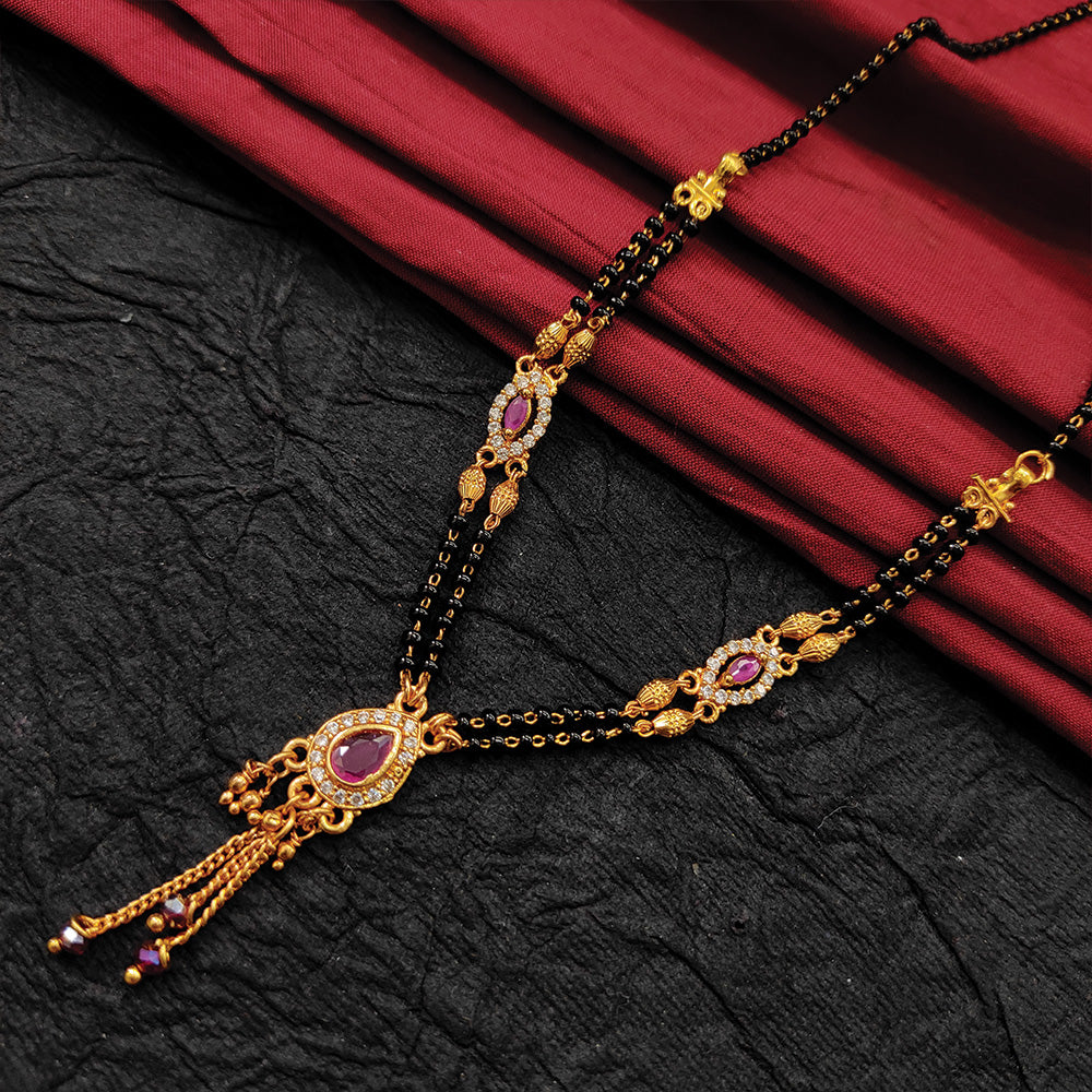 Bhavi Jewels White Austrian Stone And Black Beads Gold Plated Mangalsutra