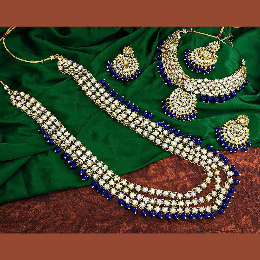 JewelMaze Gold Plated Kundan Stone And Beads Bridal Set