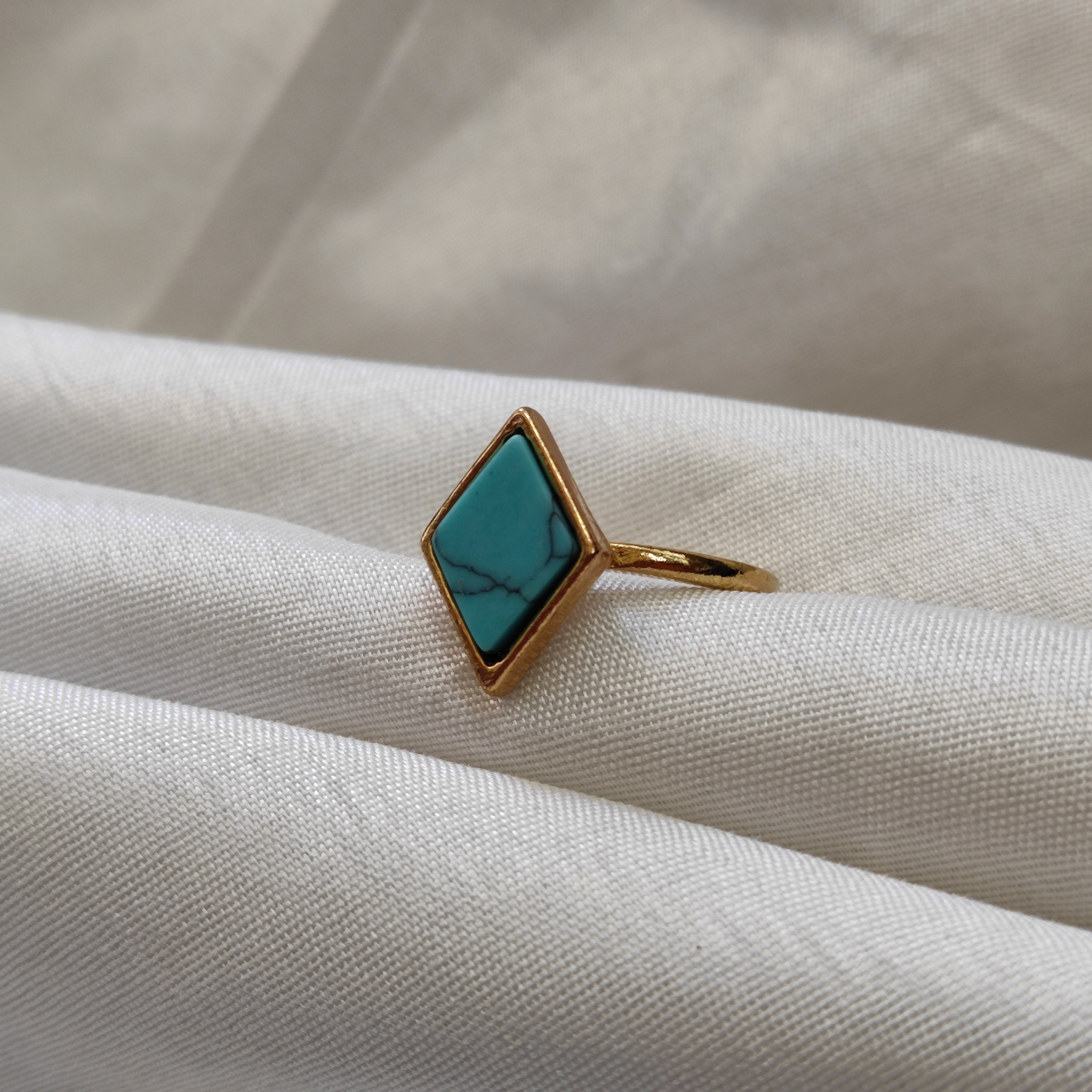 Bhavi Jewels Gold Plated Turquoise Finger Ring