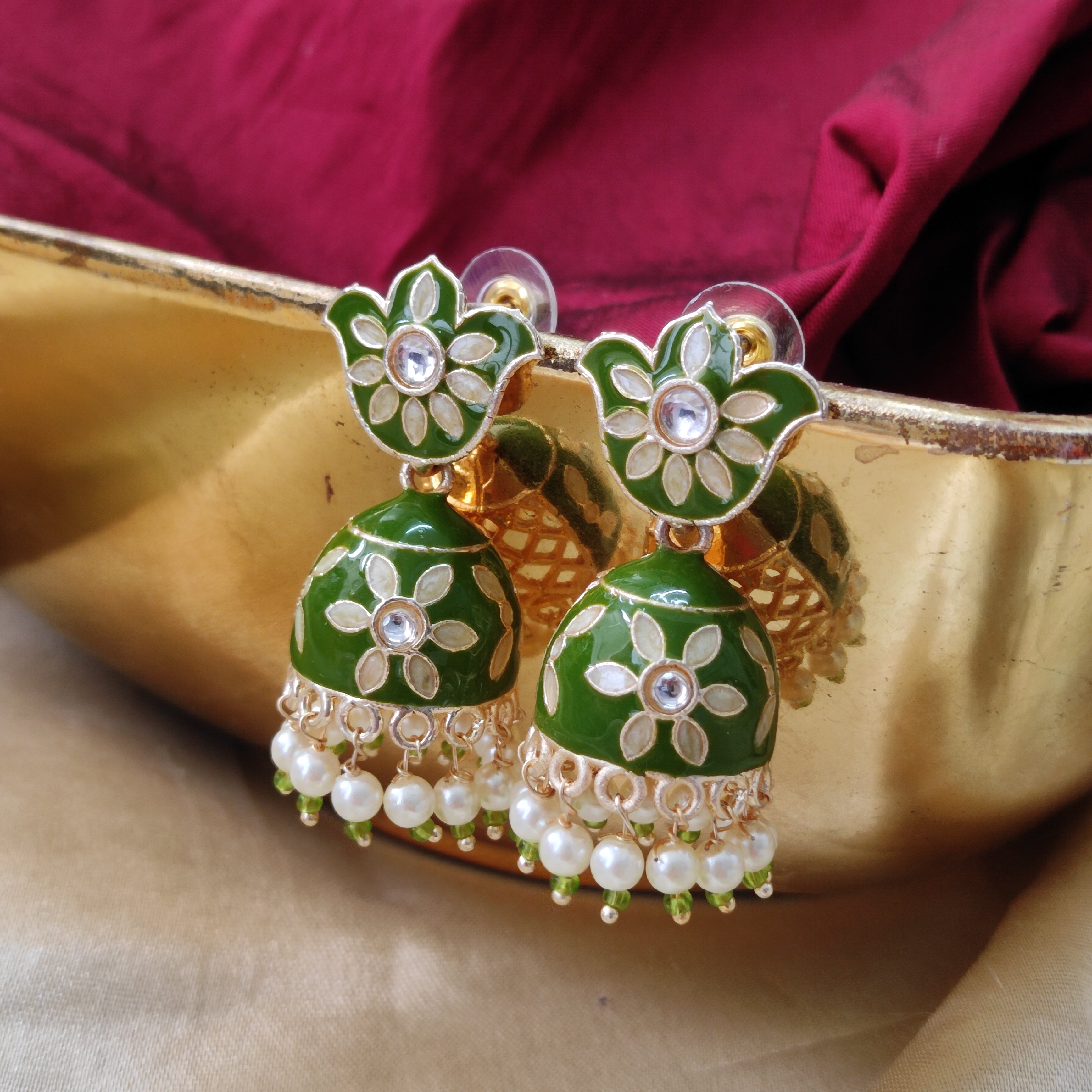Bhavi Jewels Gold Plated Meenakari Jhumi Earring