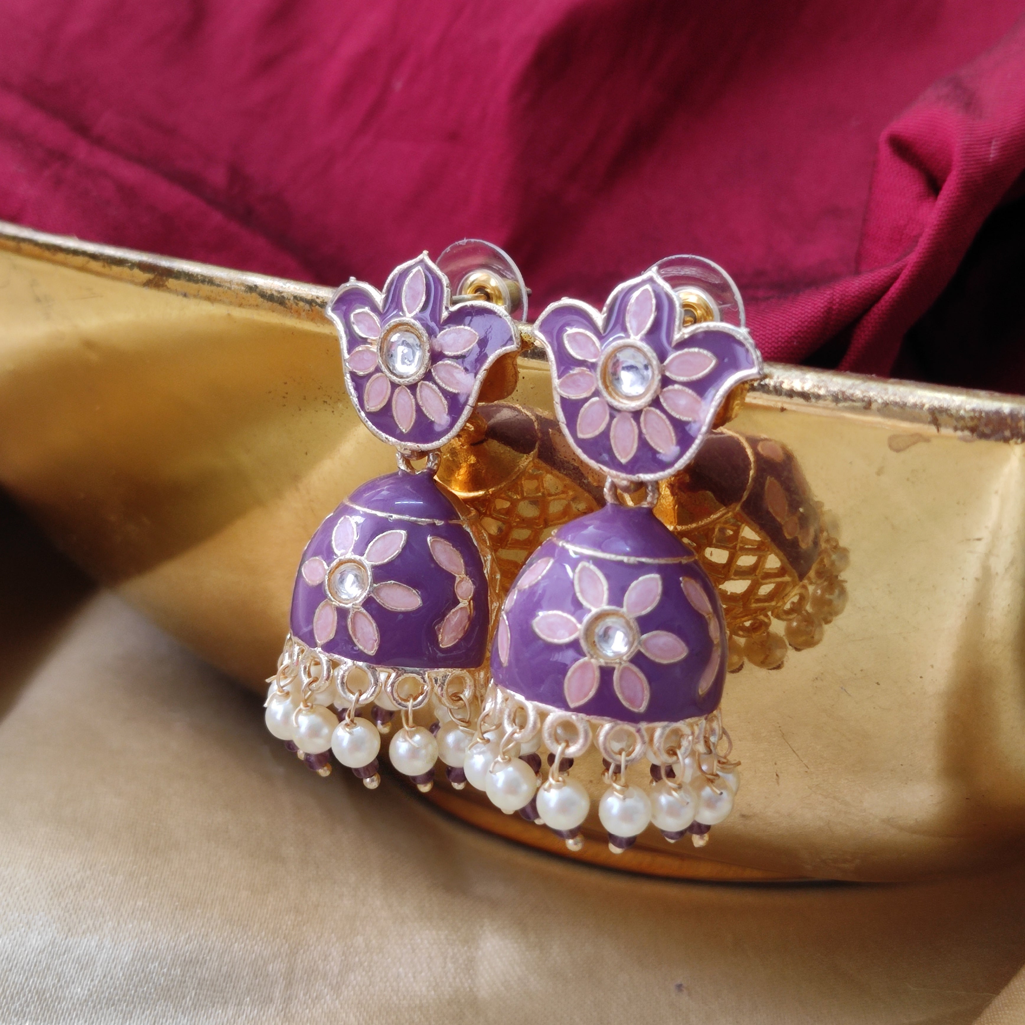 Bhavi Jewels Gold Plated Meenakari Jhumki Earring