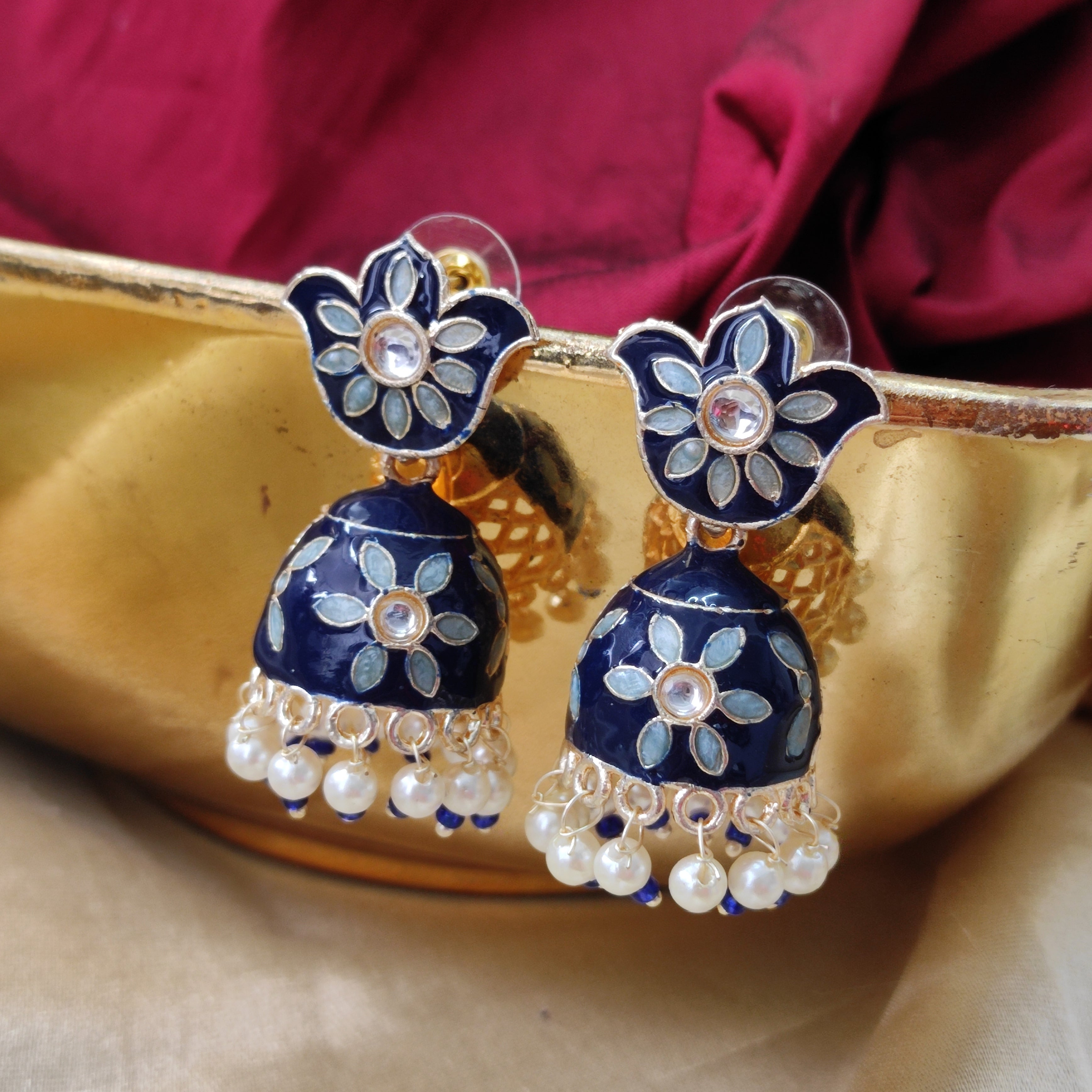 Bhavi Jewels Gold Plated Meenakari Jhumki Earring
