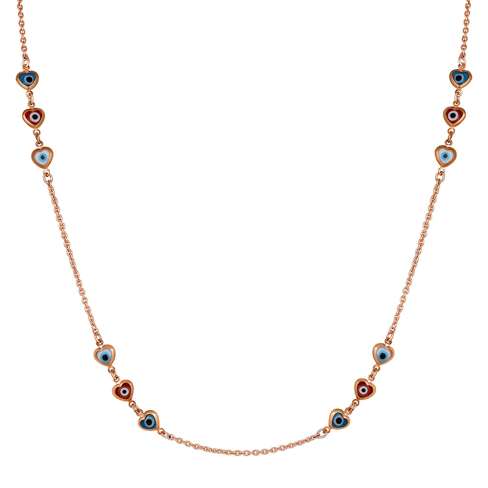 Mahi Rose Gold Plated Plated Multicolor Evil Eye and Heart Necklace for Women (PS1101861ZMul)