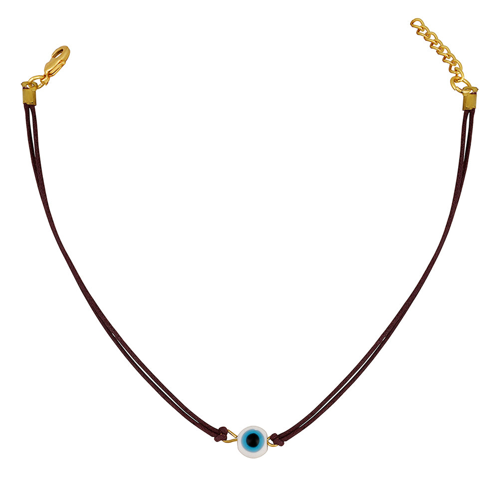 Mahi Gold Plated Evil Eye Adjustable Rope Necklace for Women (PS1101862G)