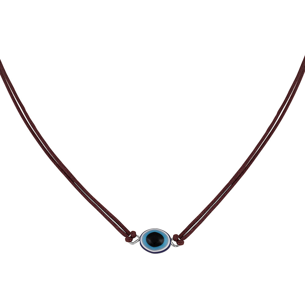 Mahi Rhodium Plated Evil Eye Adjustable Rope Necklace for Women (PS1101863R)